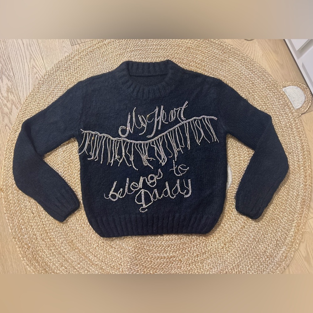 Women's Black Sweater with Embroidered Design(bling bling for holiday)